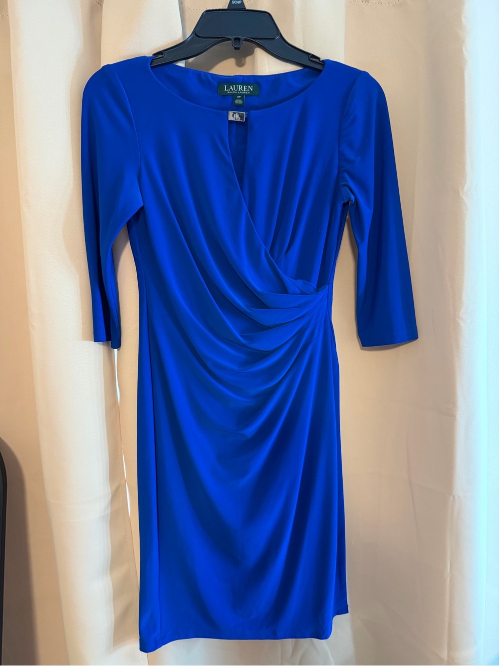 Ralph Lauren Cobalt Blue Draped Midi Wrap Dress